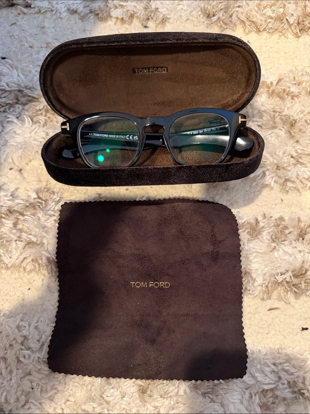 Tom Ford Black Leather Oval Eyewear Case